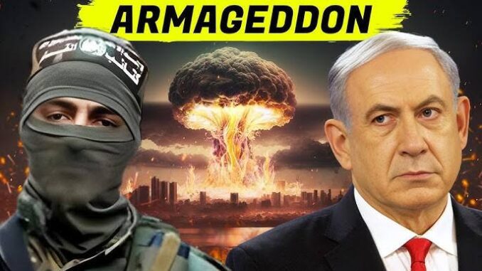 Armageddon explosion with two men in foreground.