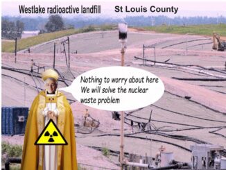 Pope figure at radioactive landfill site.
