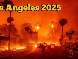 Firefighter battling wildfire in Los Angeles 2025.