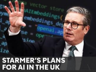 Man presenting AI plans in the UK.