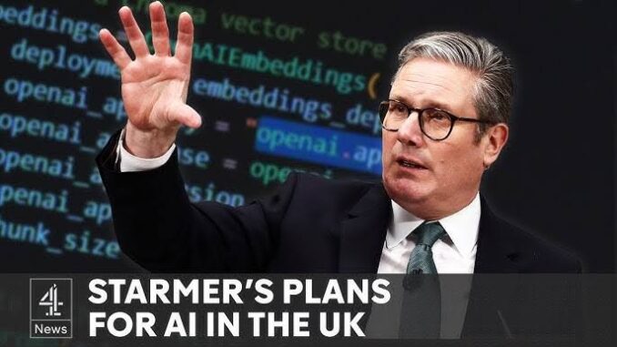Man presenting AI plans in the UK.