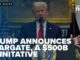 Man announces AI initiative at podium.