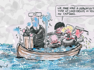 Cartoon of sinking boat with sarcastic vote.