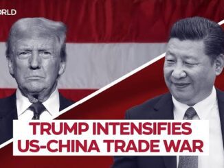 Leaders depicted amid US-China trade tensions.