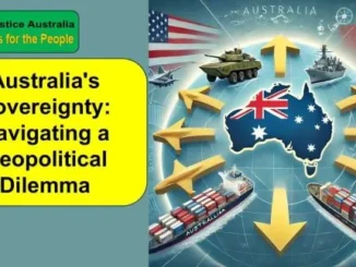 Australia's geopolitical challenges depicted with flags.