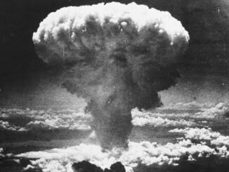 The atomic cloud over Nagasaki in 1945.