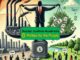 Scales balancing pollution and money, political message.