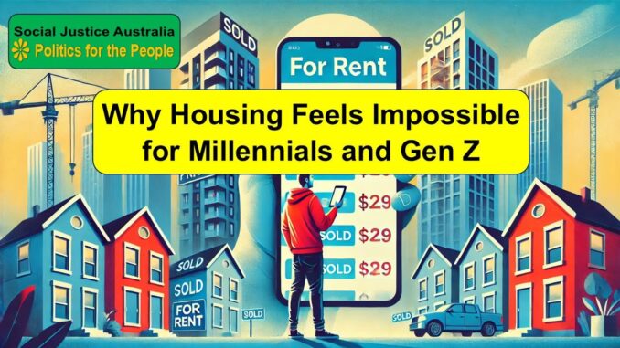 Cityscape with housing affordability text overlay.