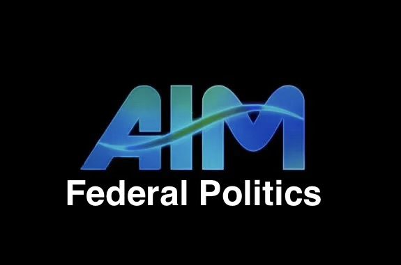 AIM Federal Politics blue logo on black AIM Federal Politics blue logo on black