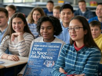 Students learning about spotting fake news.