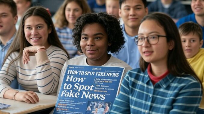 Students learning about spotting fake news.