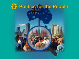Protesters under magnifying glass, "Politics for the People".