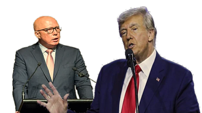 Two men speaking at separate podiums. Two men speaking at separate podiums.