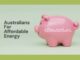 Pink piggy bank with Australians For Affordable Energy.