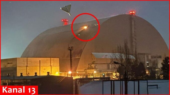 Drone over building with red circle highlight. Drone over building with red circle highlight.