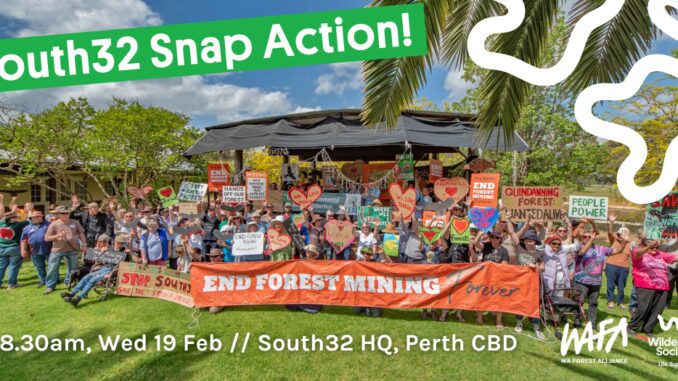Protesters with signs against forest mining. Protesters with signs against forest mining.