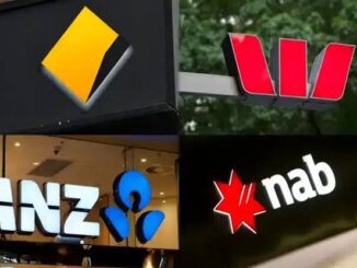 Australian bank logos on display board.