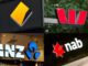 Australian bank logos on display board.