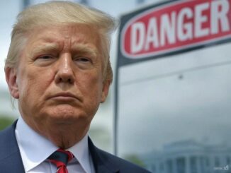 Man standing near a danger sign.