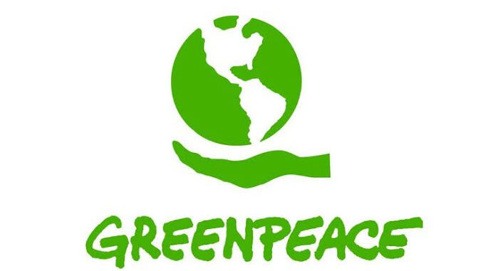 Greenpeace logo with Earth and hand illustration.