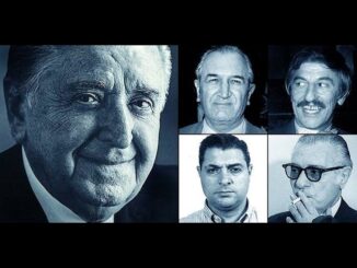 Five men in a collage, monochrome portraits.
