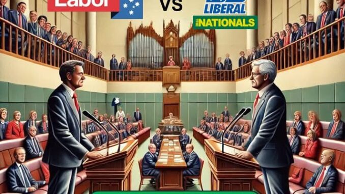 Political debate in Australian parliament illustration.