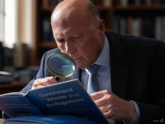 Man reading book with magnifying glass.
