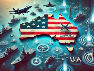 Australia with U.S. military elements surrounding it.