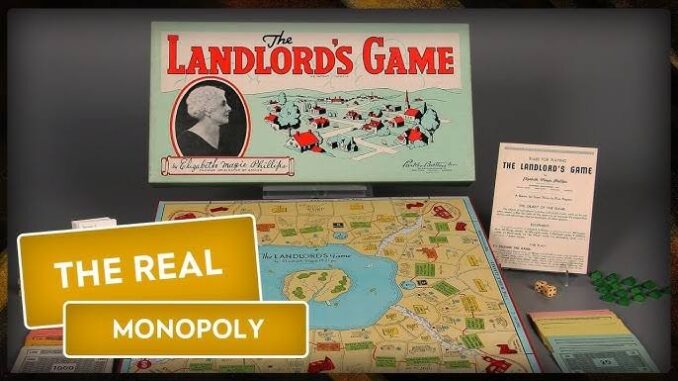 The Landlord's Game board setup with cards.