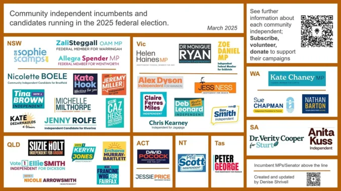 Colorful chart of Australian independent candidate names