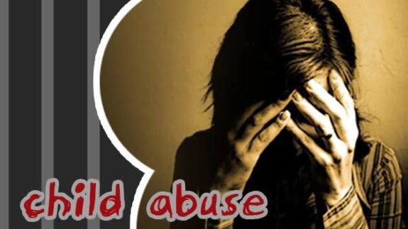 Child covering face, "child abuse" text visible.