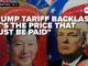 Tariff backlash headline with political images.