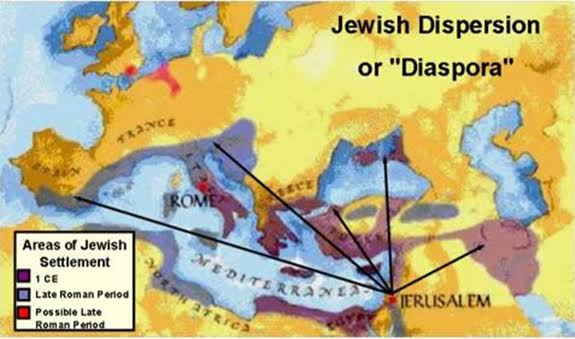 Map of Jewish diaspora and settlements.