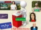 Election candidates and voting ballot box illustration.