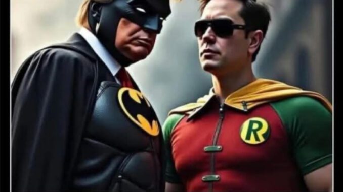 Batman and Robin parody with humorous text.