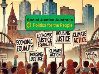 Protesters with justice and climate action signs.