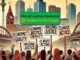 Protesters with justice and climate action signs.