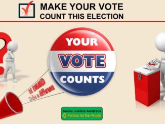 Voting encouragement graphic with ballot box and megaphone.