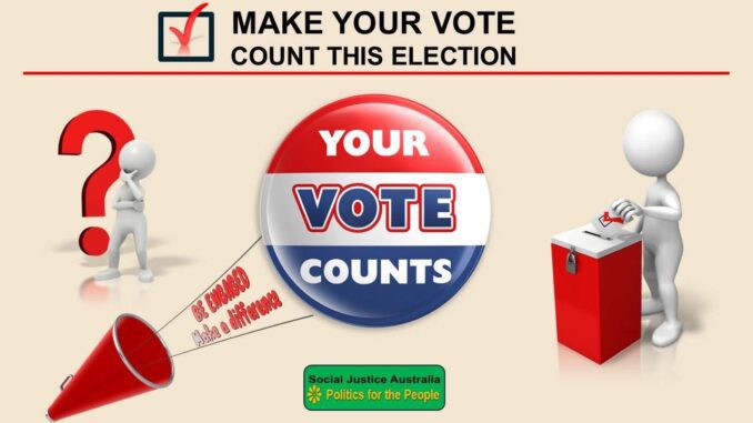 Voting encouragement graphic with ballot box and megaphone. Voting encouragement graphic with ballot box and megaphone.