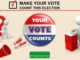 Voting encouragement graphic with ballot box and megaphone.
