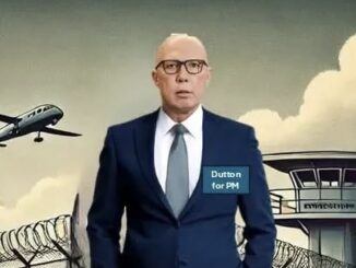 Man in suit with campaign badge, plane, watchtower