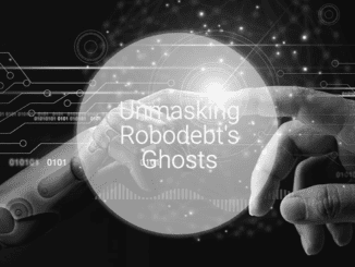 Human and robot hands touching with text.