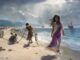 Ancient seashore with ships and people.