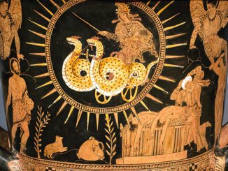 Ancient Greek vase with mythological scene.
