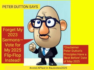 Cartoon character with political speech bubbles.