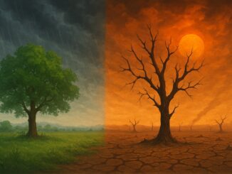 Tree in contrasting rainy and dry environments.