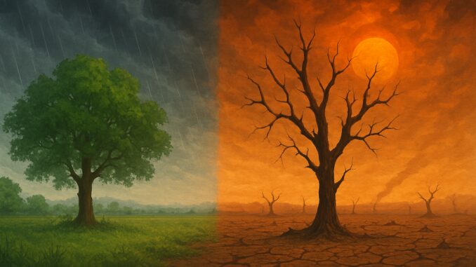 Tree in contrasting rainy and dry environments.