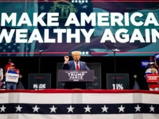 Political rally with "Make America Wealthy Again.