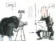 Cartoon of photographer and person with polls.