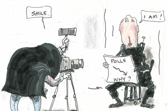 Cartoon of photographer and person with polls. Cartoon of photographer and person with polls.